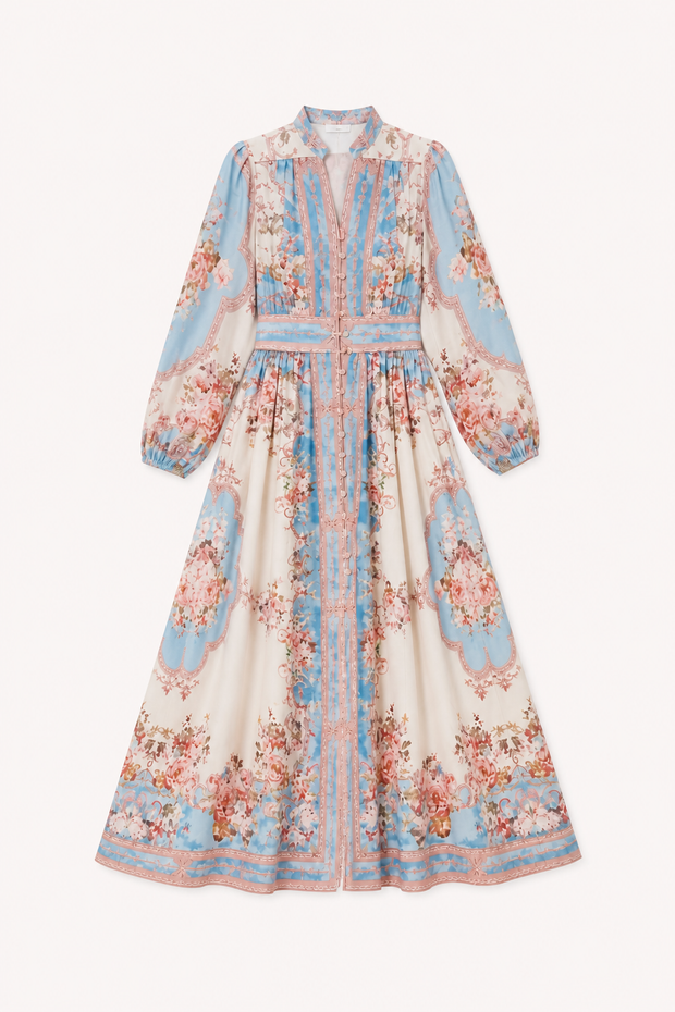 Damen Midikleid mit langen Ärmeln und Blumendruck bequem für jeden Tag - Samirha