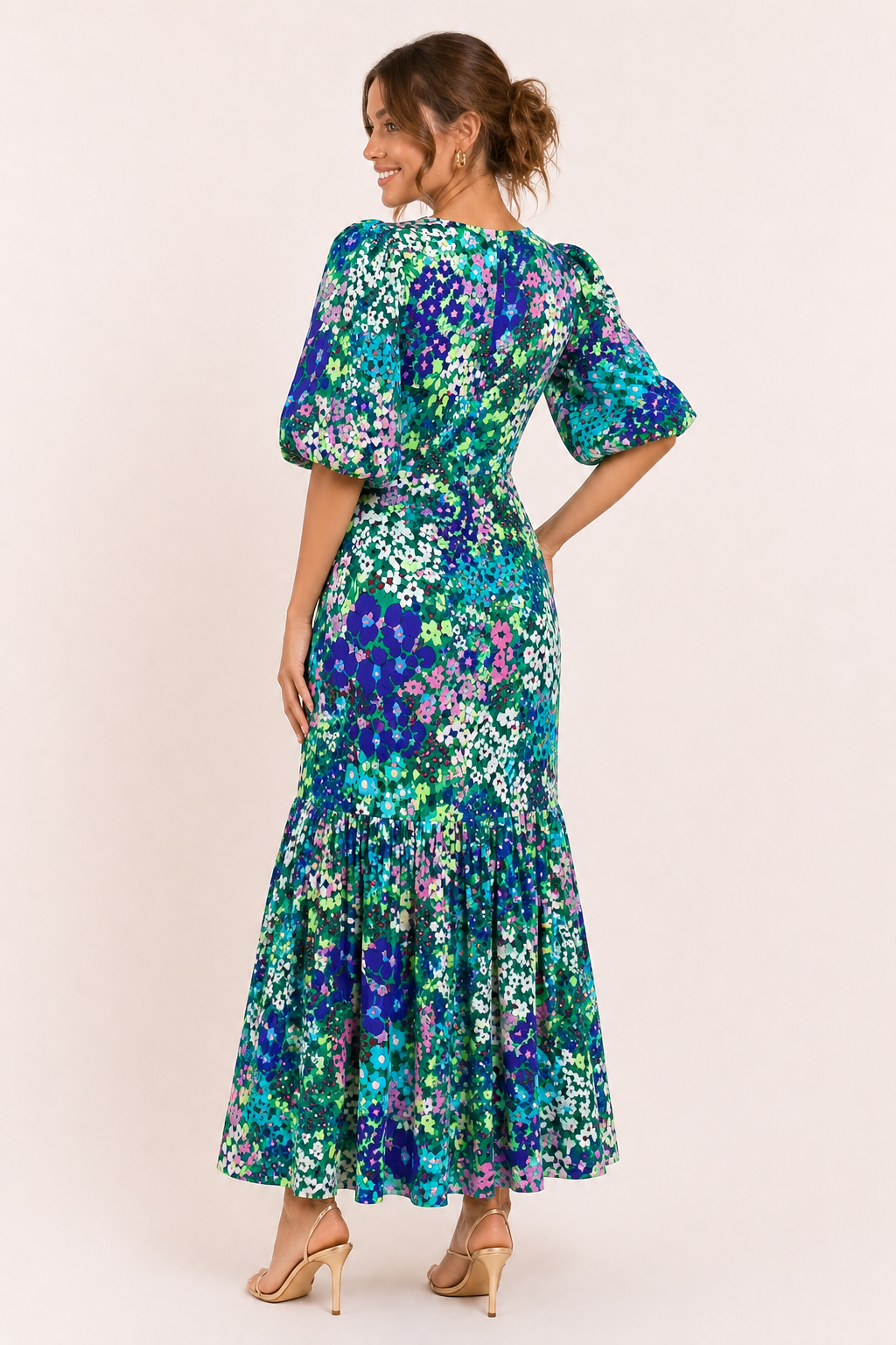 Geblümtes Midikleid mit Puffärmeln - Nani