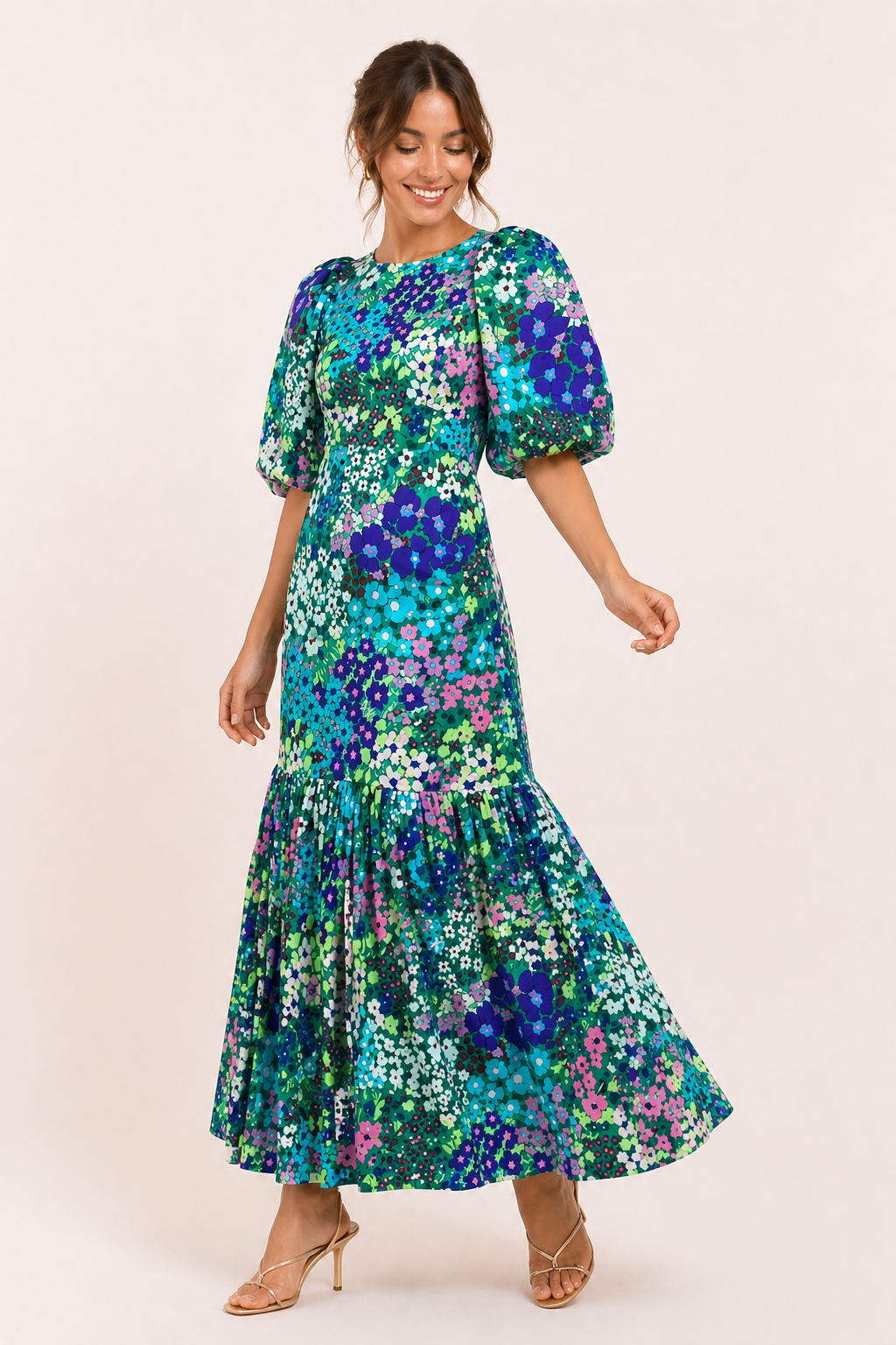 Geblümtes Midikleid mit Puffärmeln - Nani