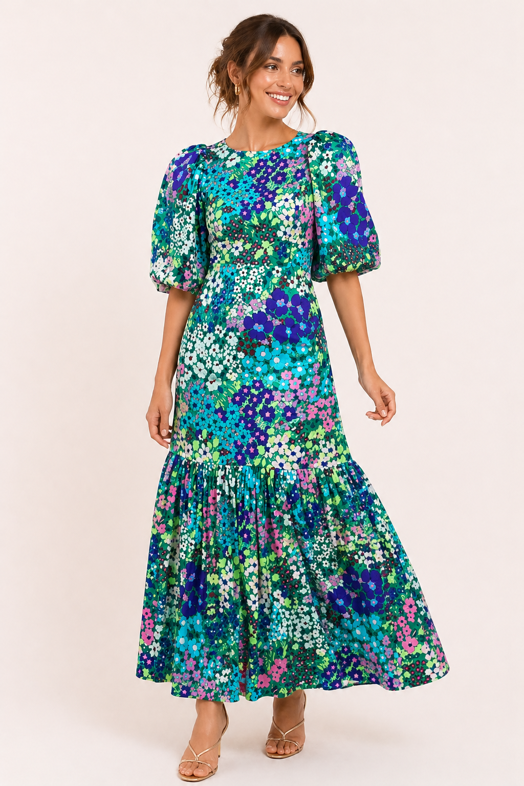 Geblümtes Midikleid mit Puffärmeln - Nani