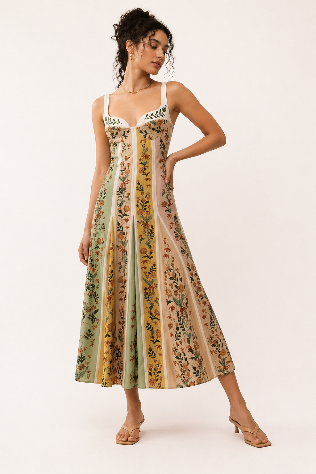 Damen Midikleid mit Trägern Blumendruck Sommer slim fit - Lorena