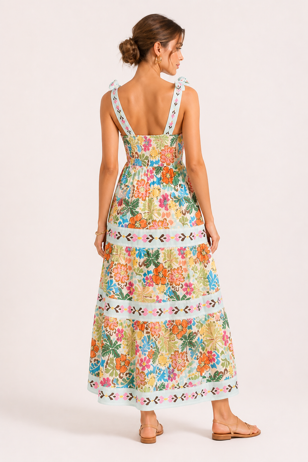 Damen Midikleid mit Blumendruck Trägern Sommer - Estela