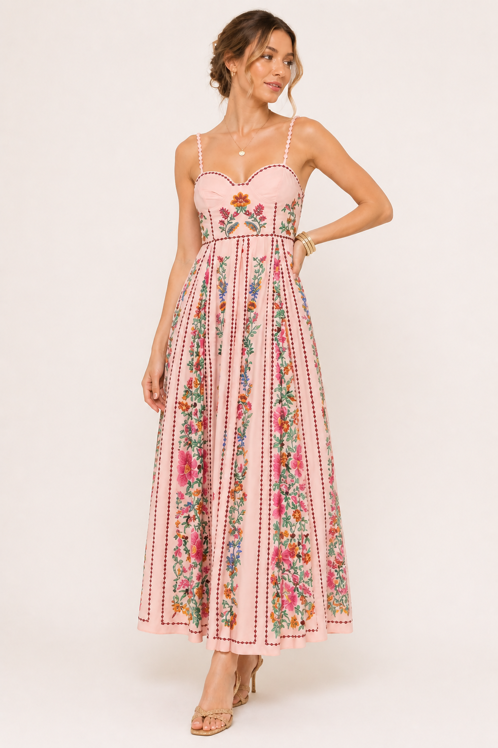 Langes trägerloses Sommerkleid mit Blumendruck - Nadine