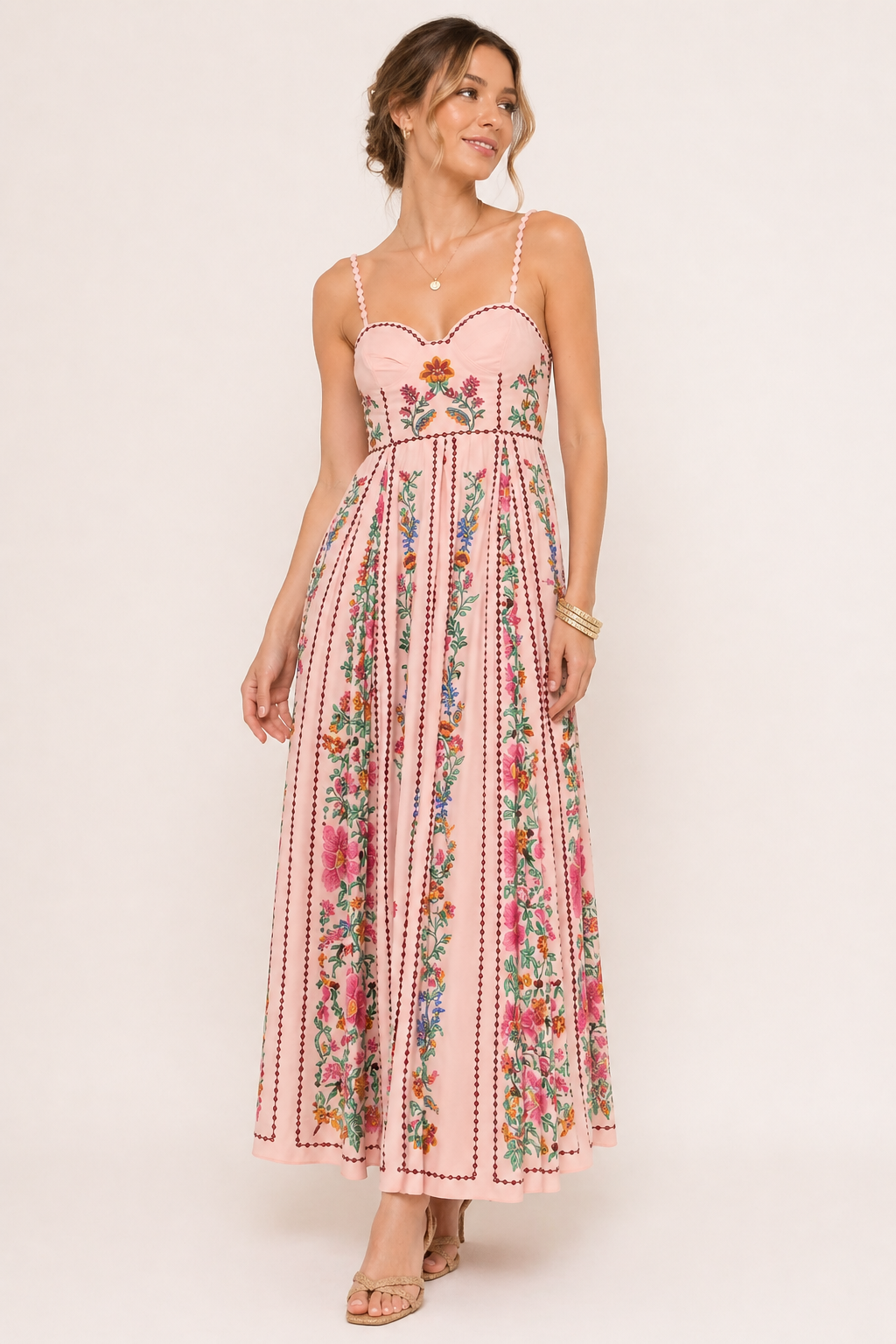 Langes trägerloses Sommerkleid mit Blumendruck - Nadine