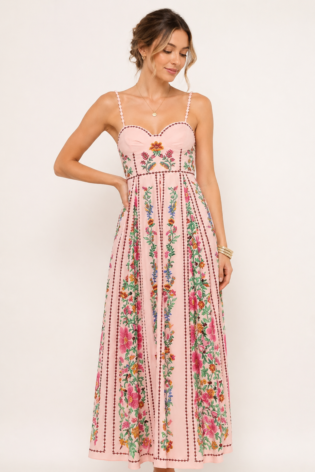Langes trägerloses Sommerkleid mit Blumendruck - Nadine