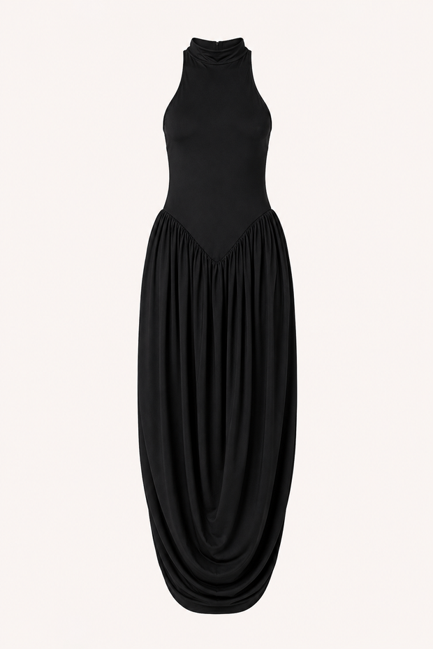 Robe longue d'été pour femme, avec col licou et jupe fluide - Liv
