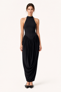 Robe longue d'été pour femme, avec col licou et jupe fluide - Liv