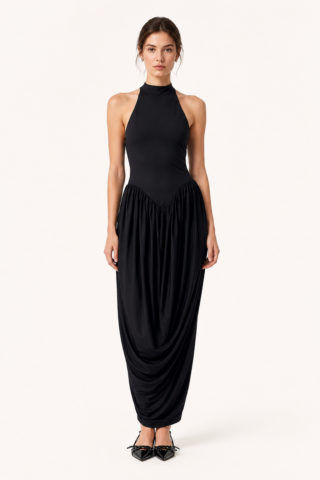 Langes Sommerkleid für Damen mit Halterkragen und fließendem Rock – Liv