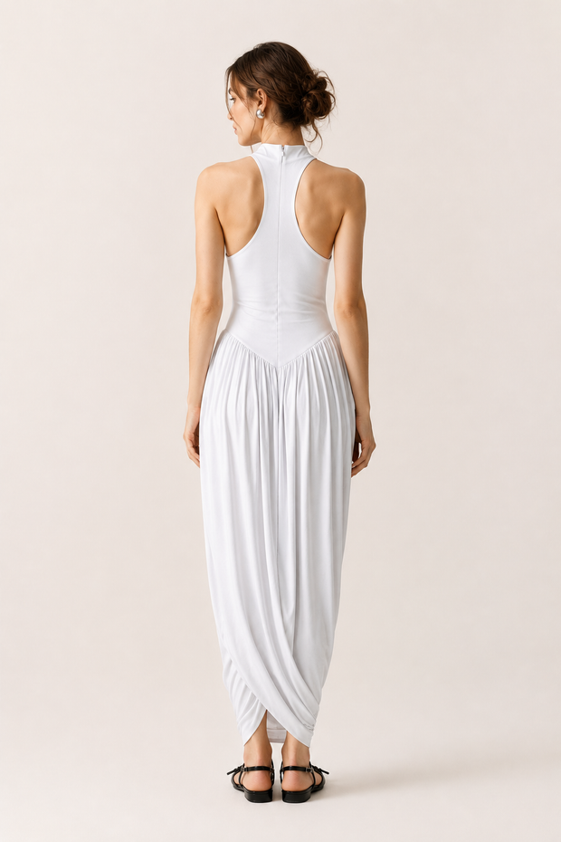 Robe longue d'été pour femme, avec col licou et jupe fluide - Liv