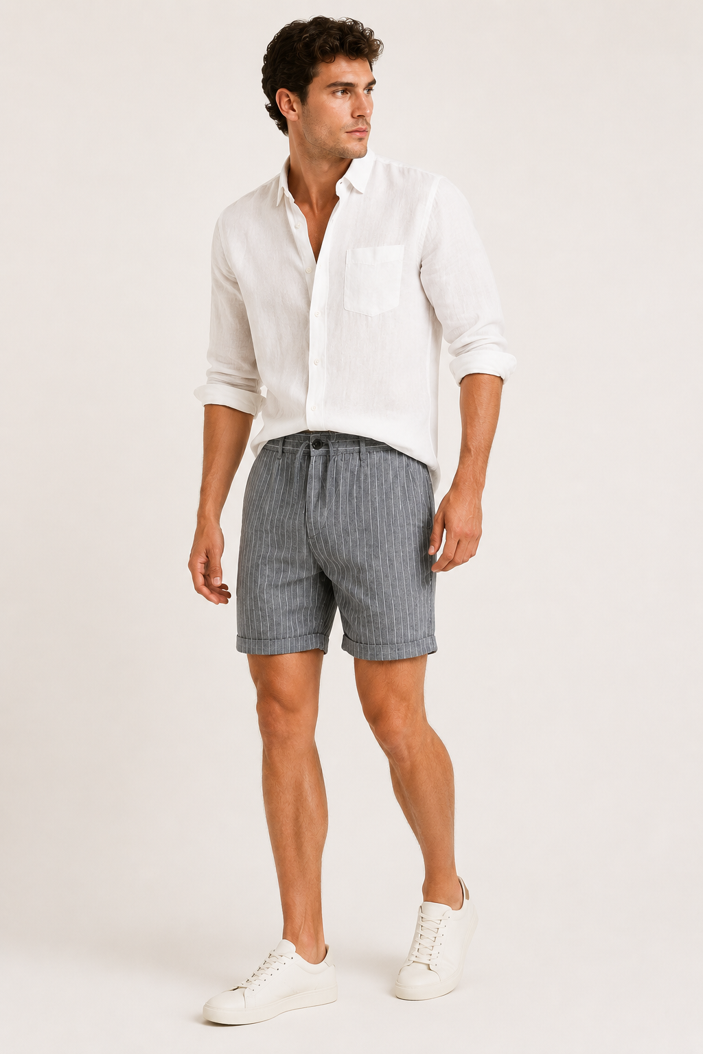 Herren Leinen Bermuda Shorts vertikale Streifen - Nadal