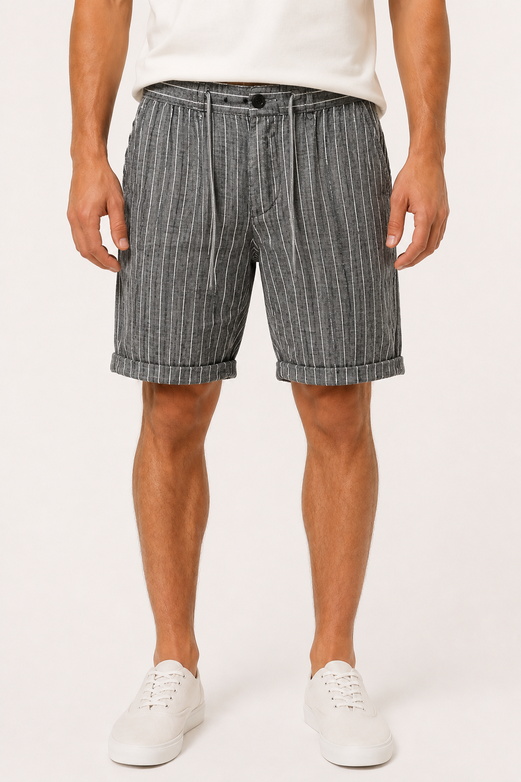 Herren Leinen Bermuda Shorts vertikale Streifen - Nadal
