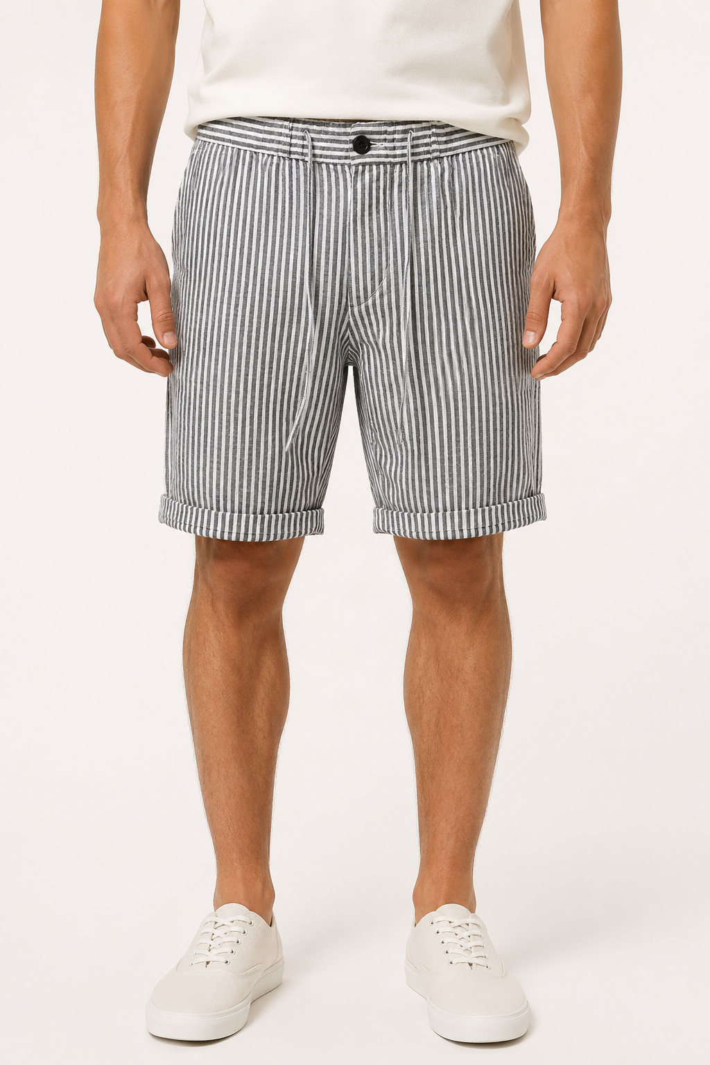 Herren Leinen Bermuda Shorts vertikale Streifen - Nadal