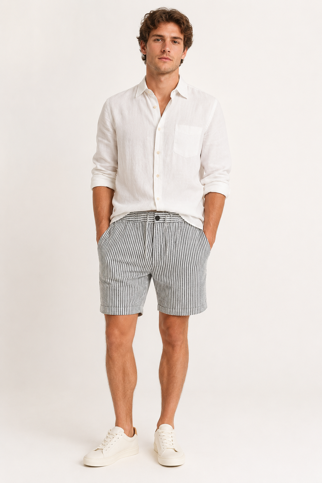 Herren Leinen Bermuda Shorts vertikale Streifen - Nadal