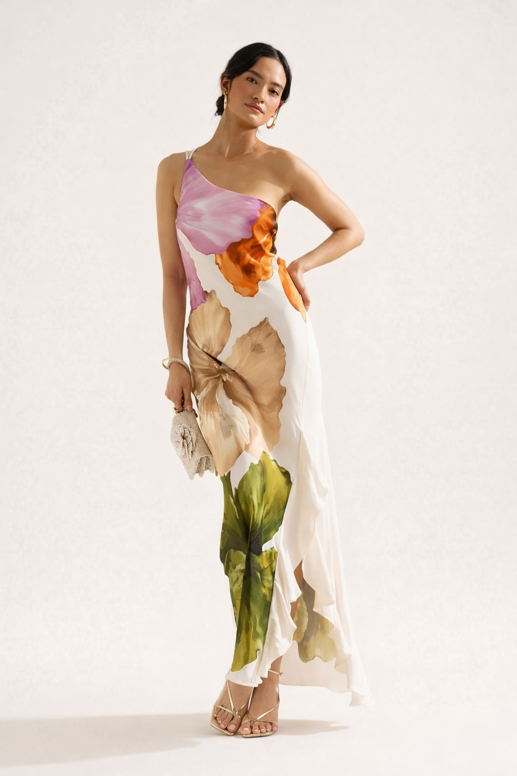 Asymmetrisches langes Kleid mit Blumenmuster für den Frühling - Loise
