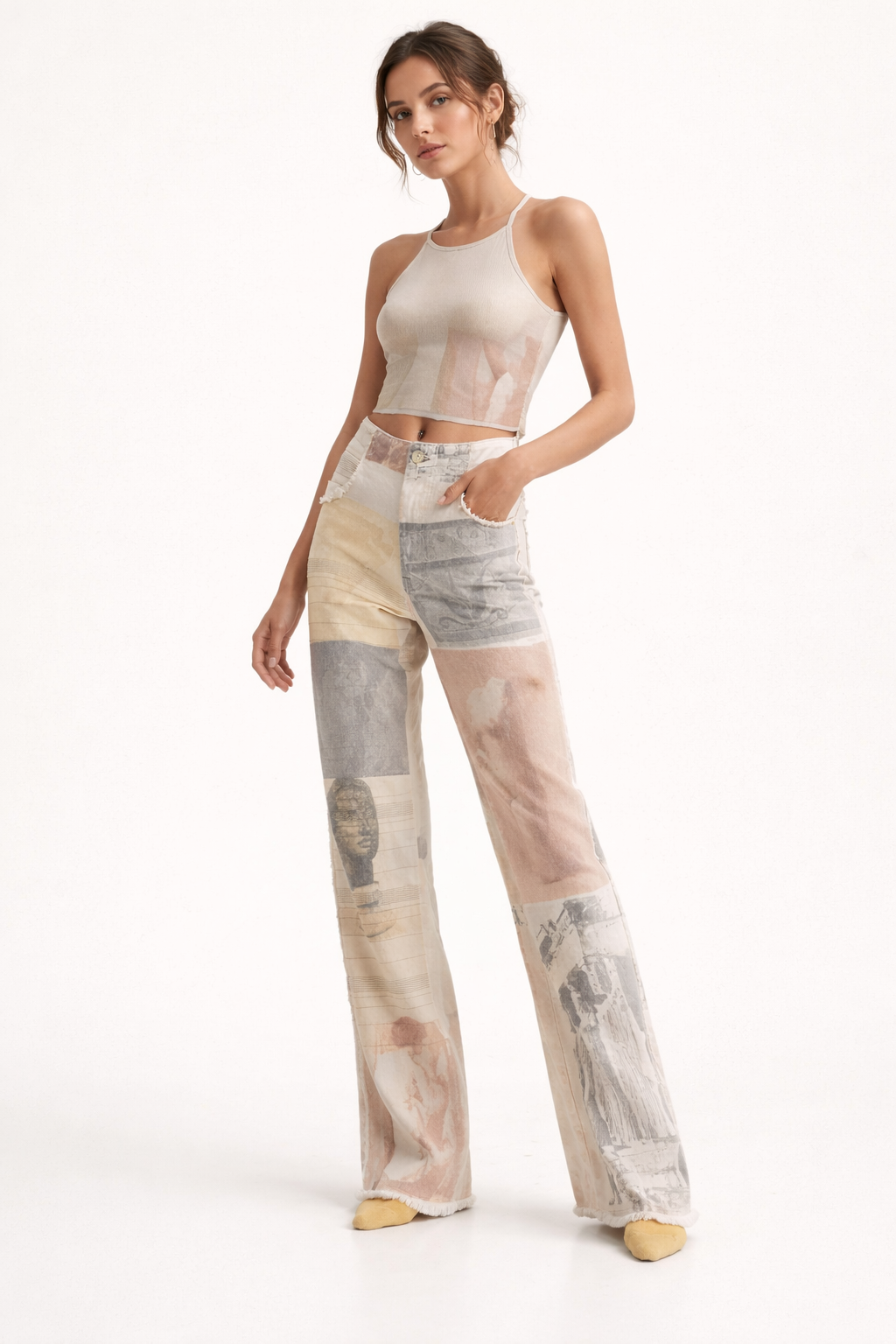 Damenhose mit weitem Bein und Kunstdruck - Grace
