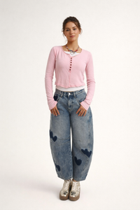 Pantalon en jean avec des cœurs pour femmes - Elodie