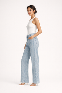 Pantalon taille haute en denim avec strass pour femme - Amelie