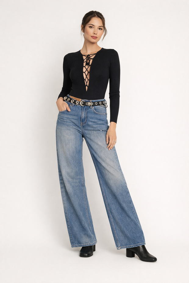 Pantalon en denim à jambe large pour femmes - Margaux