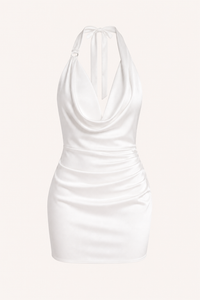 Kurzes Damenkleid mit drapierten Trägern, drapierter Ausschnitt, schmale Passform, Partykleid - Kaela