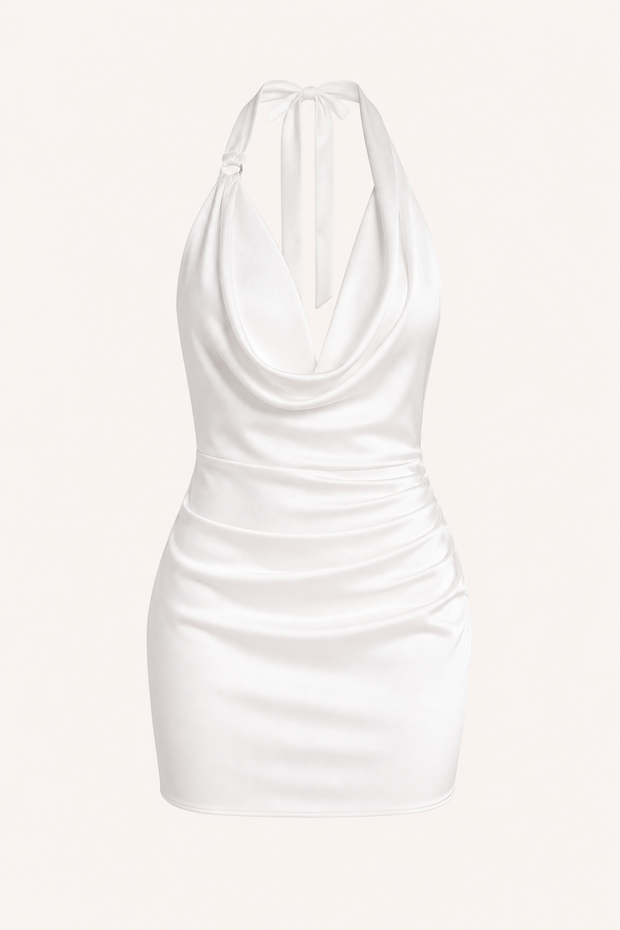 Kurzes Damenkleid mit drapierten Trägern, drapierter Ausschnitt, schmale Passform, Partykleid - Kaela