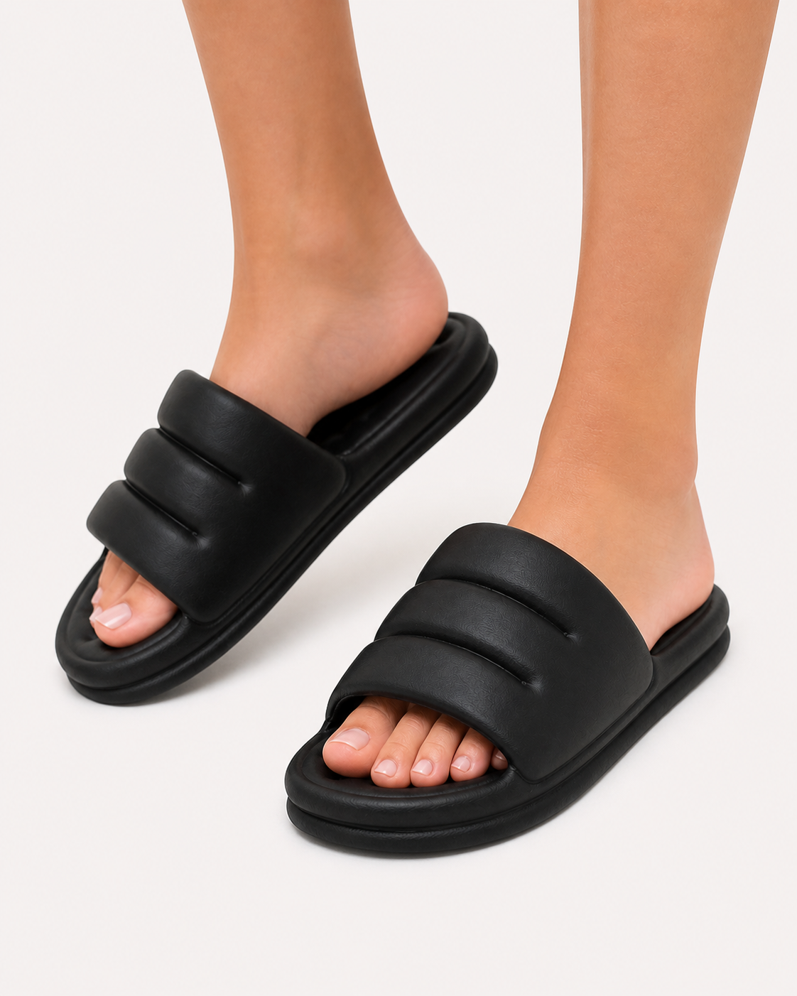 Flache gepolsterte Damen-Slider-Sandalen - Ingrid