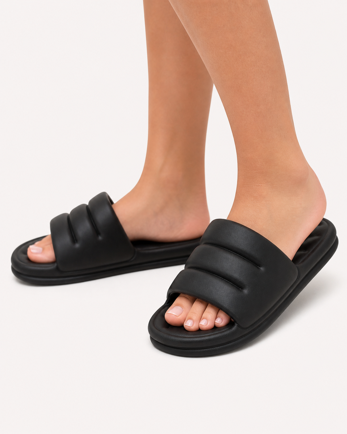 Flache gepolsterte Damen-Slider-Sandalen - Ingrid
