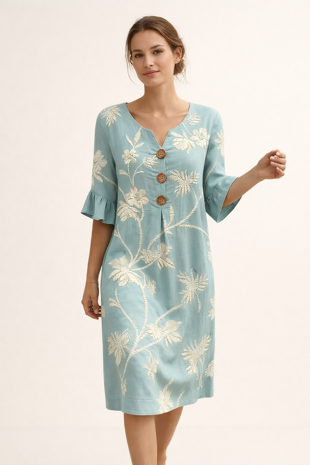 Geblümtes Midikleid mit Knöpfen für Frauen - Lucia