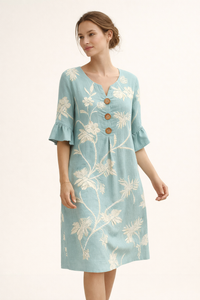 Geblümtes Midikleid mit Knöpfen für Frauen - Lucia