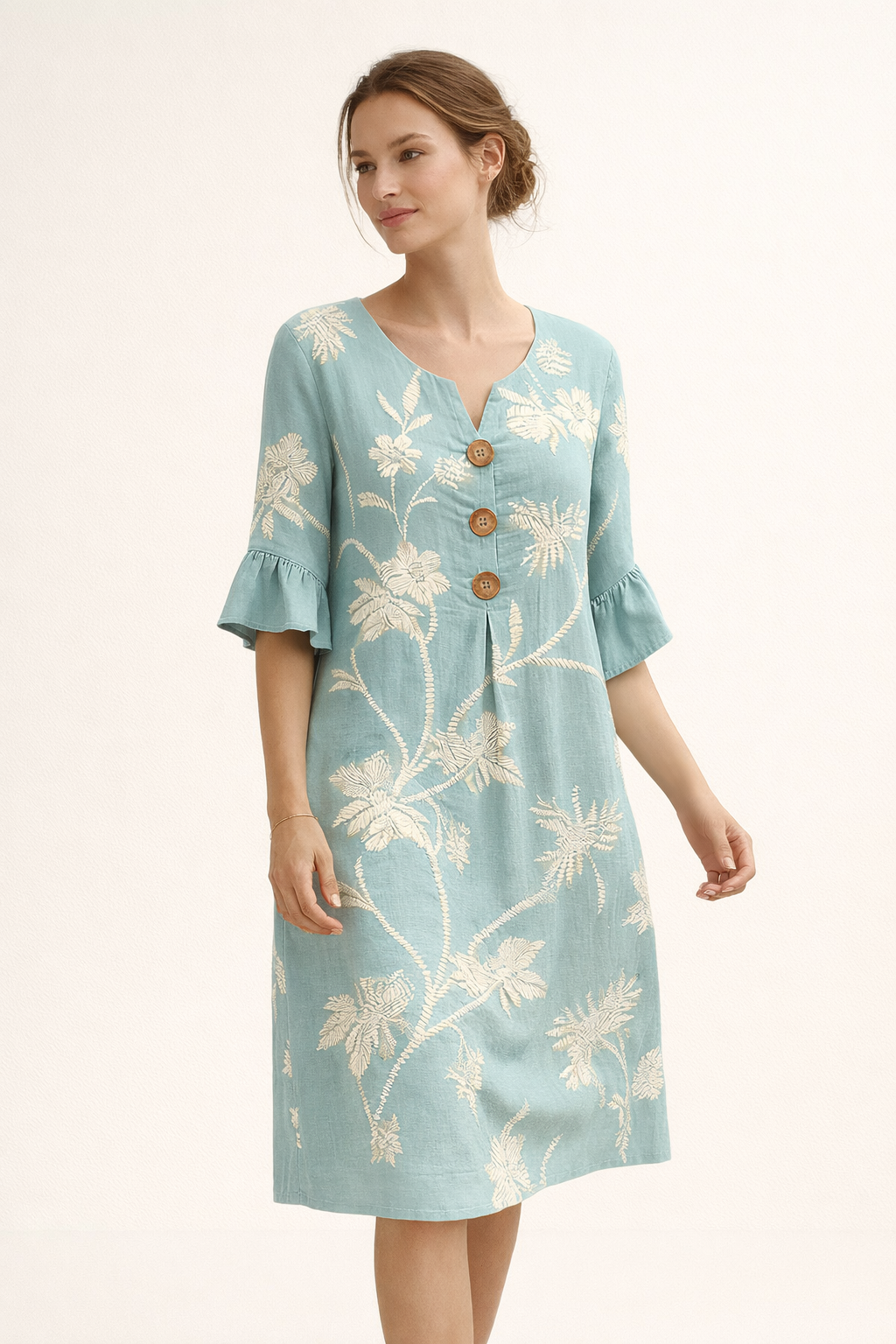 Geblümtes Midikleid mit Knöpfen für Frauen - Lucia