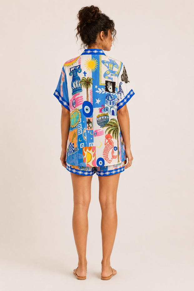 Ensemble femme blouse imprimée short d'été - Tabea