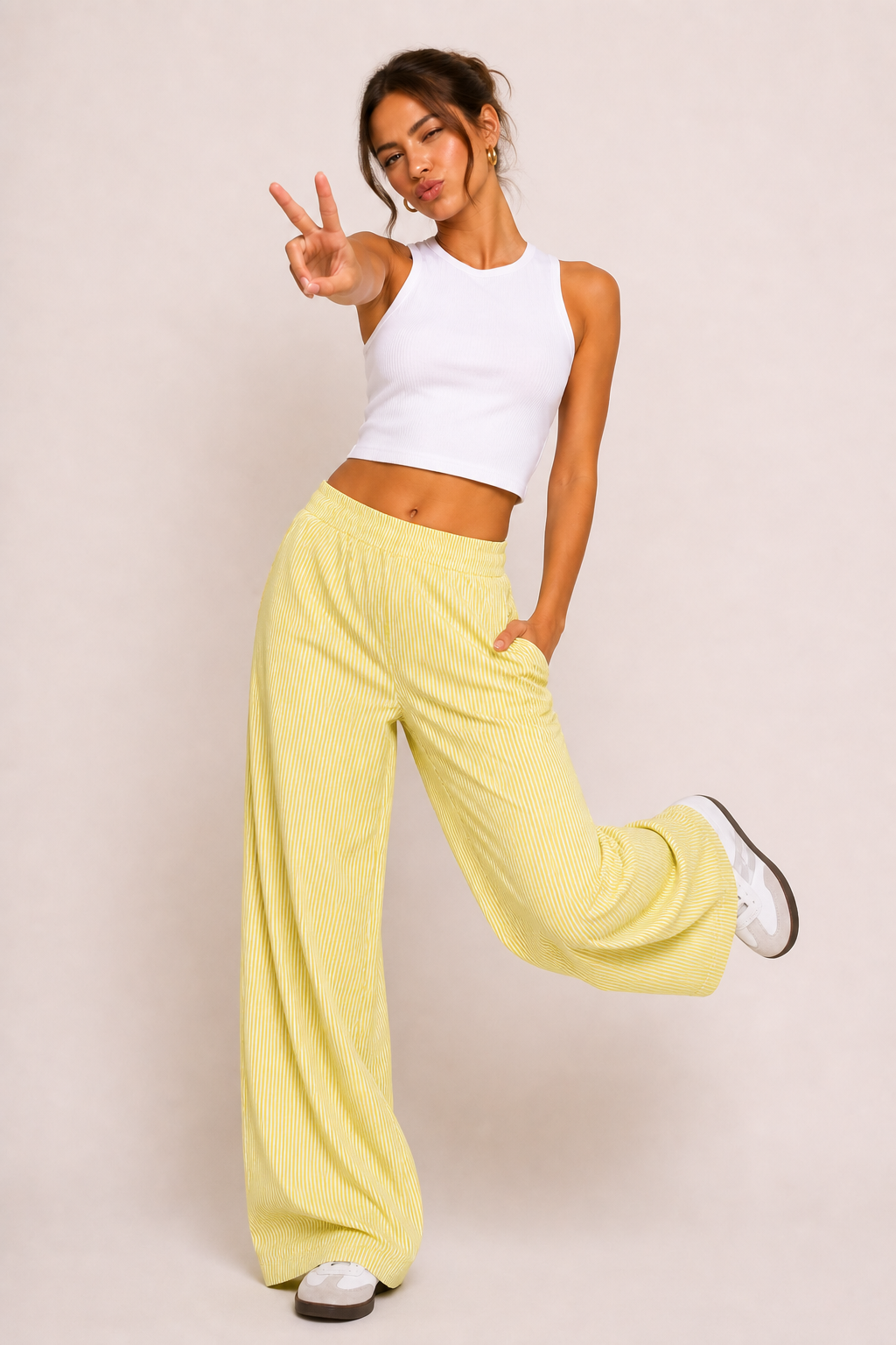 Damen Freizeithose gestreift weit geschnitten bequemer Gummibund - Naire