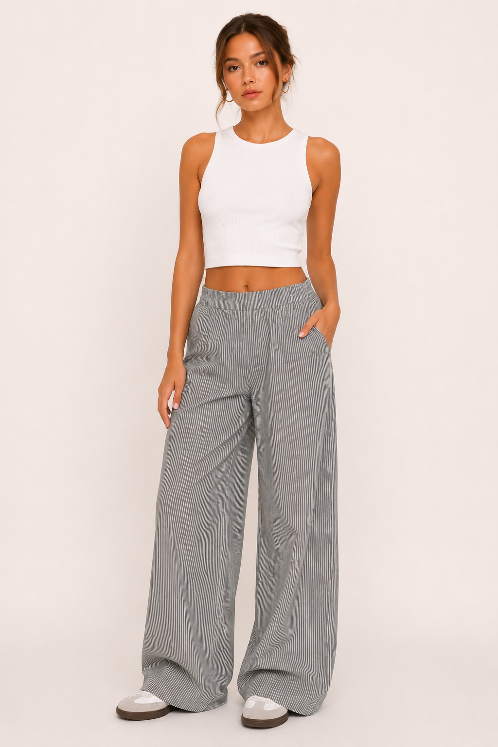 Damen Freizeithose gestreift weit geschnitten bequemer Gummibund - Naire