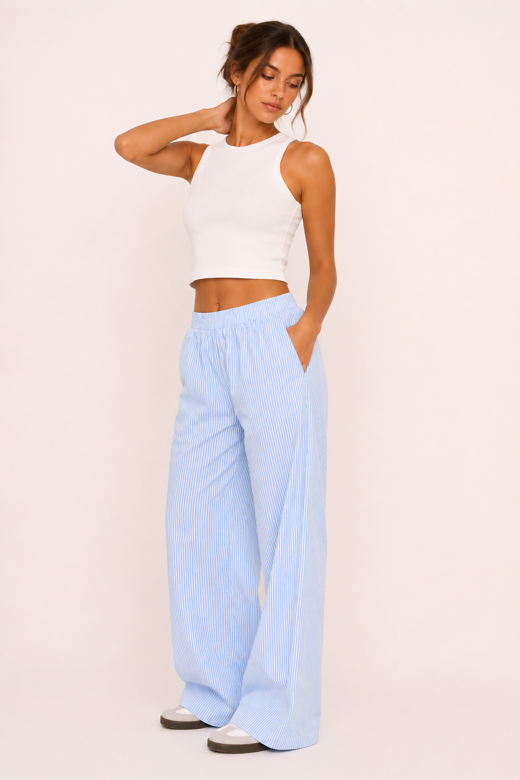 Damen Freizeithose gestreift weit geschnitten bequemer Gummibund - Naire