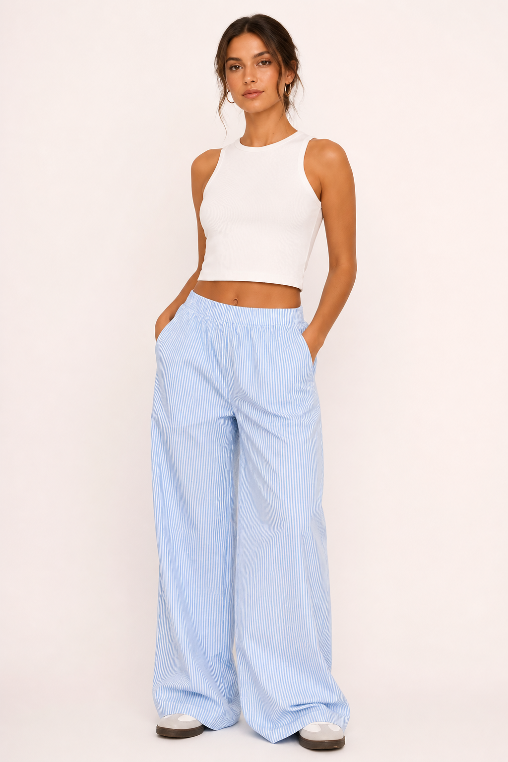 Damen Freizeithose gestreift weit geschnitten bequemer Gummibund - Naire