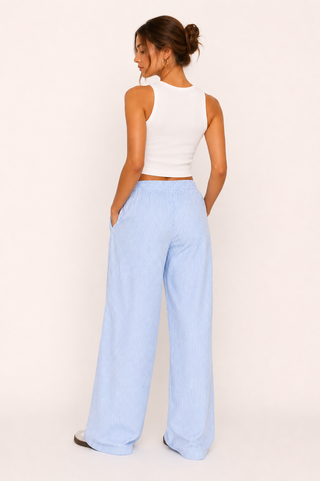 Damen Freizeithose gestreift weit geschnitten bequemer Gummibund - Naire
