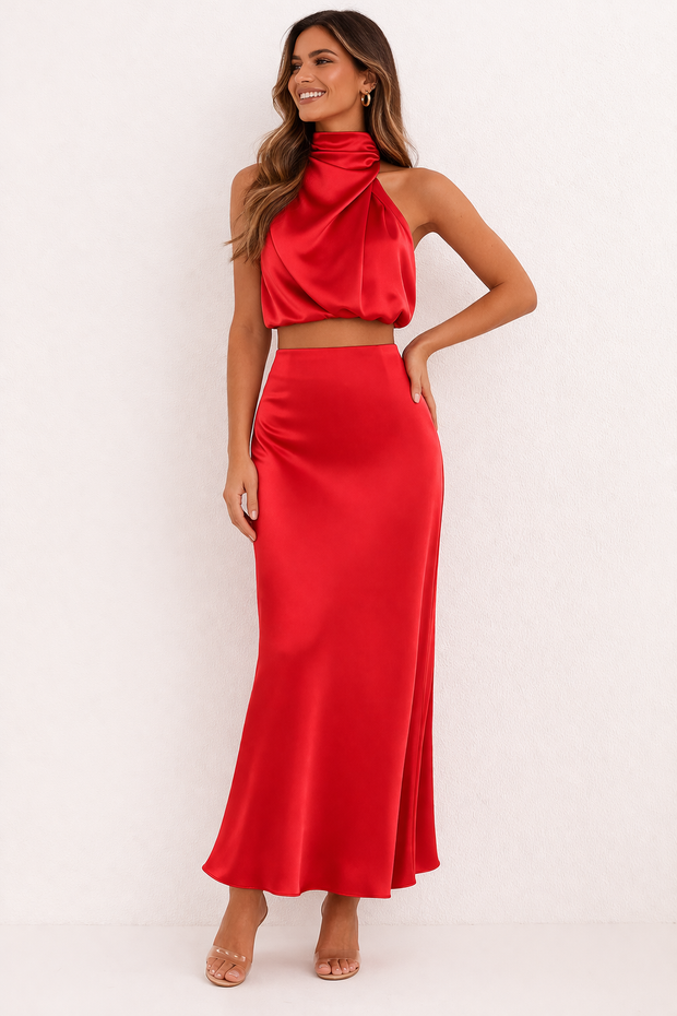 Ensemble jupe longue et élégant dos nu drapé pour femme - Marlene