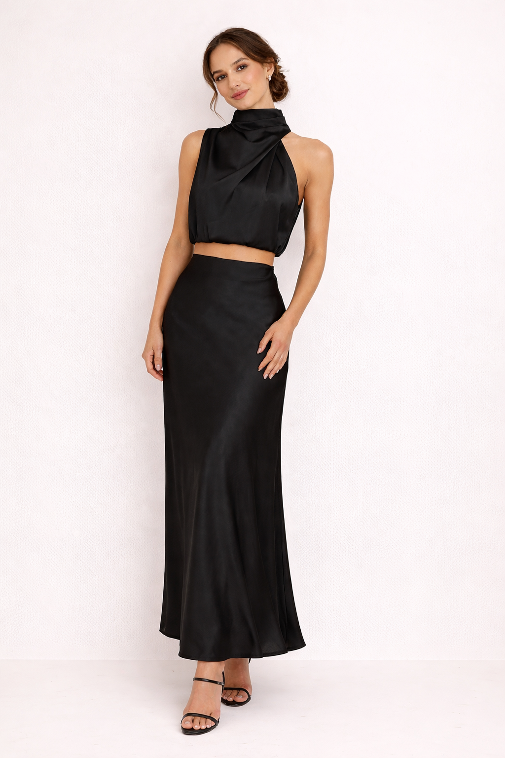 Set langer Rock und elegantes drapiertes Neckholder-Top für Frauen - Marlene