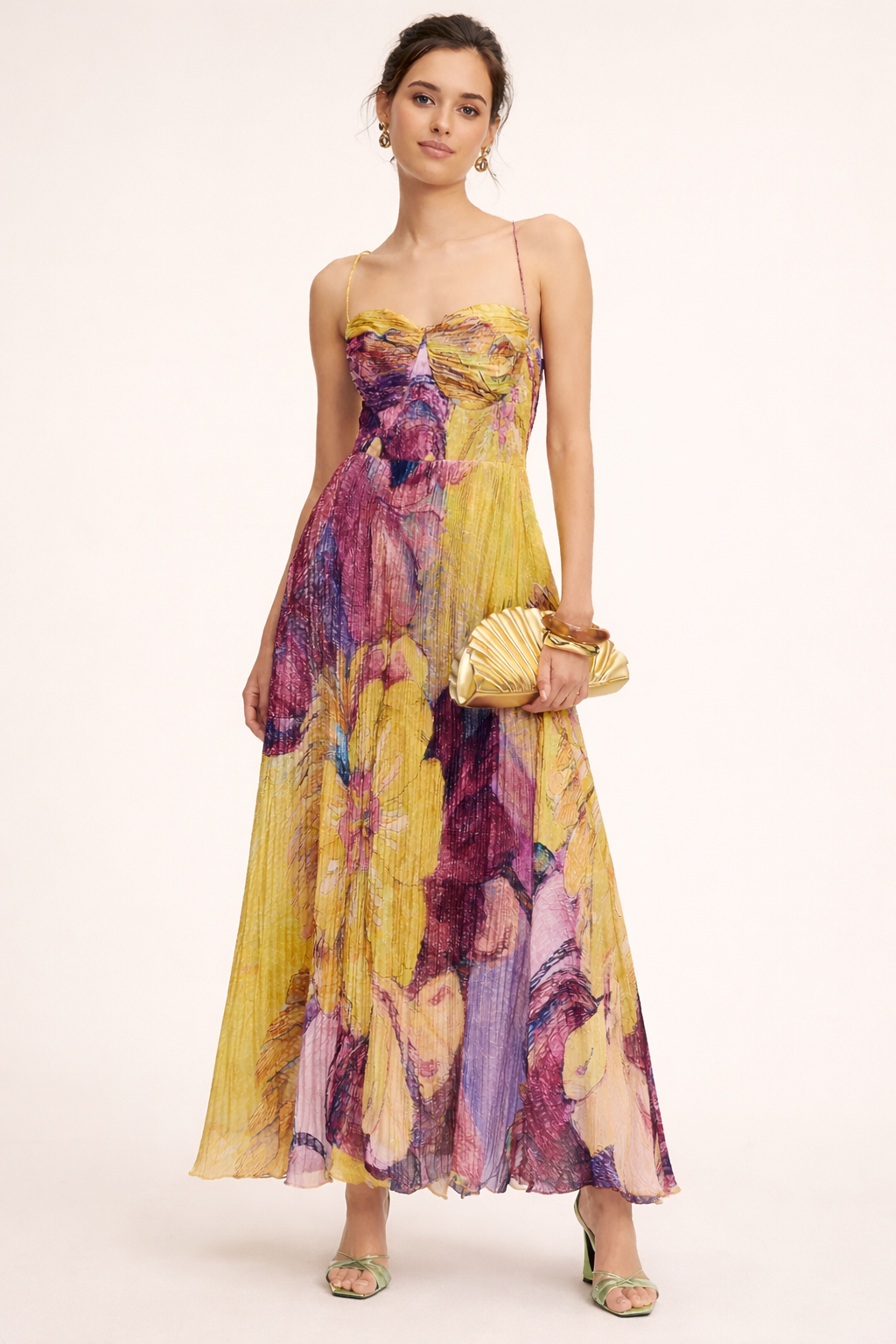 Elegantes Maxikleid mit floralen Falten - Camila
