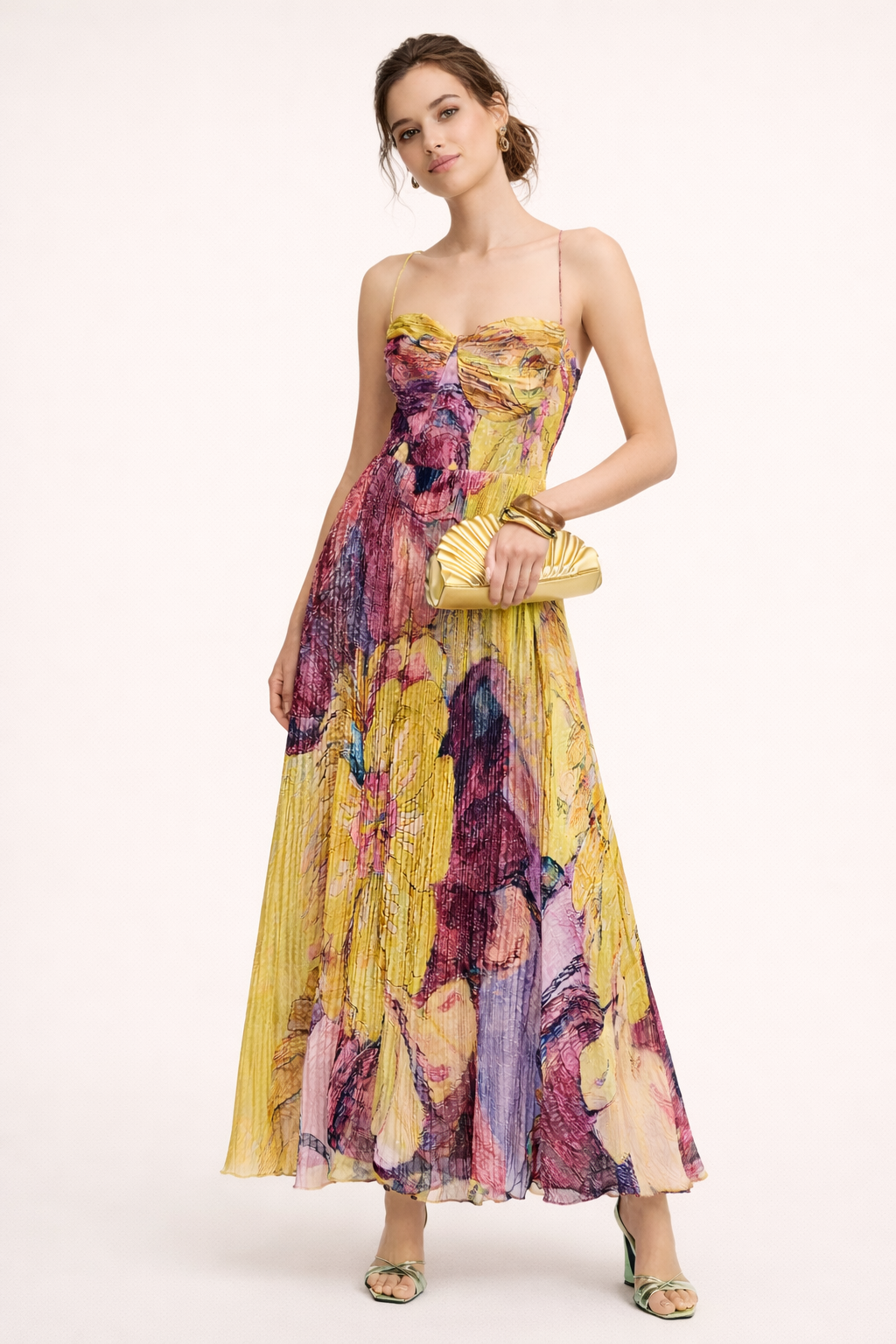 Elegantes Maxikleid mit floralen Falten - Camila