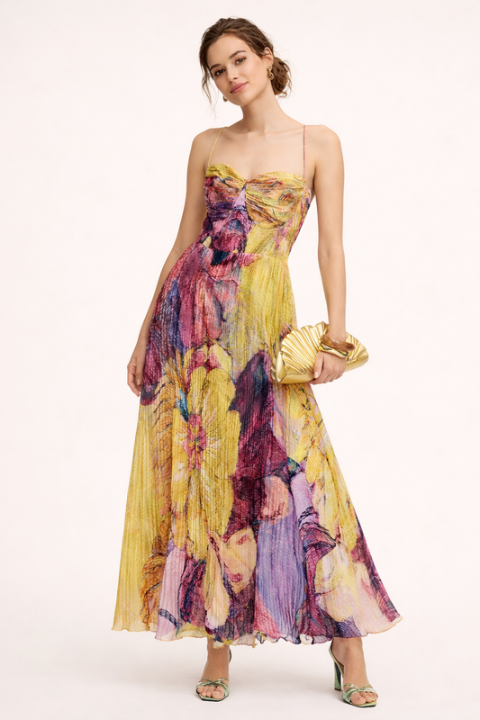 Robe longue élégante avec plis floraux - Camila