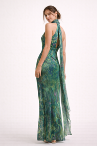 Robe longue avec encolure licou pour femme - Irises