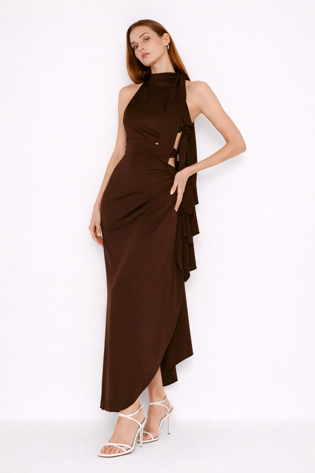 Damen Maxikleid mit Neckholderausschnitt und Seitenschlitz - Giulia