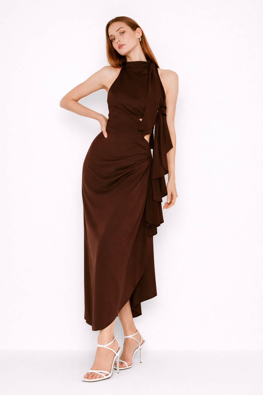Damen Maxikleid mit Neckholderausschnitt und Seitenschlitz - Giulia