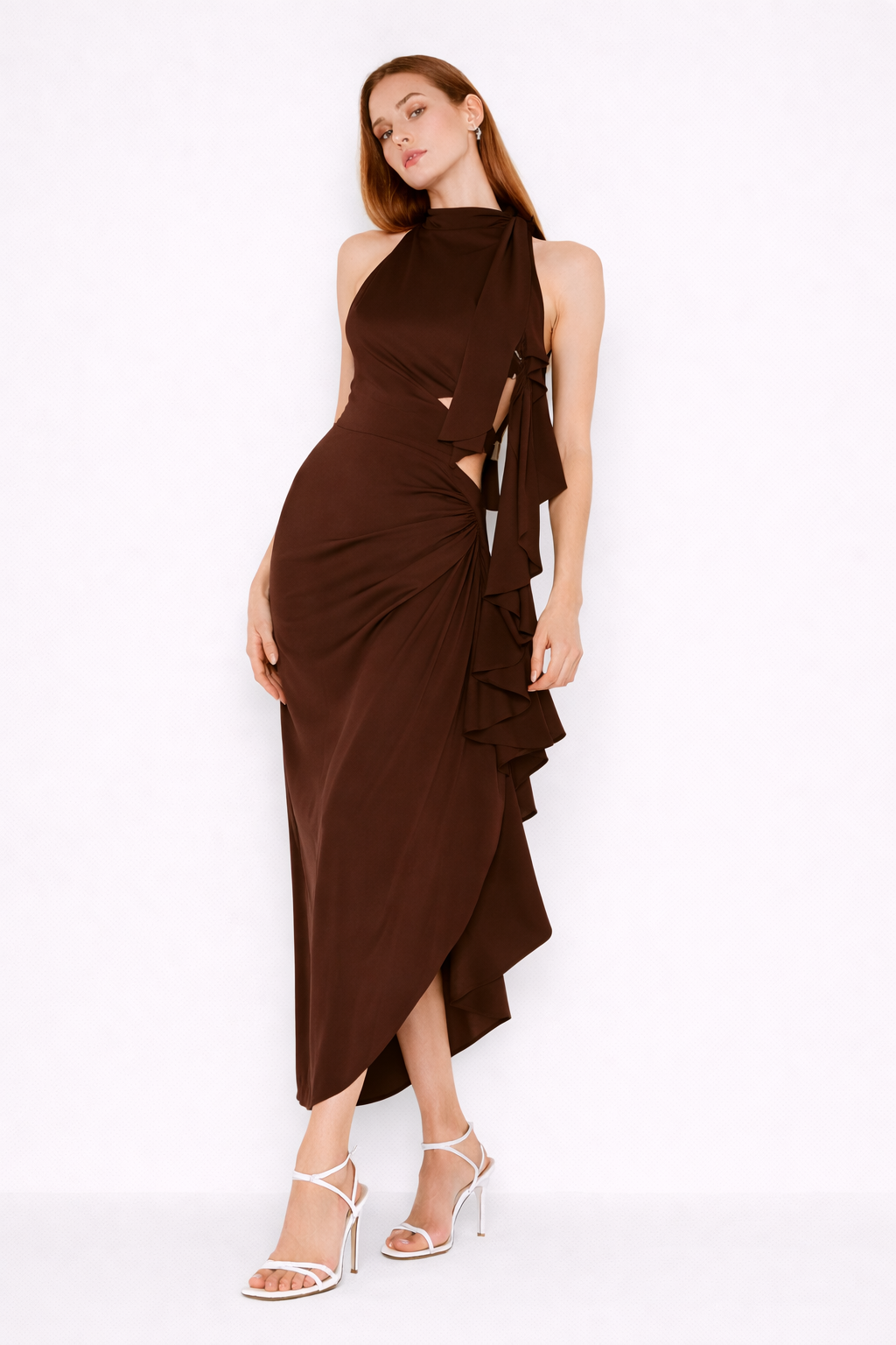 Damen Maxikleid mit Neckholderausschnitt und Seitenschlitz - Giulia