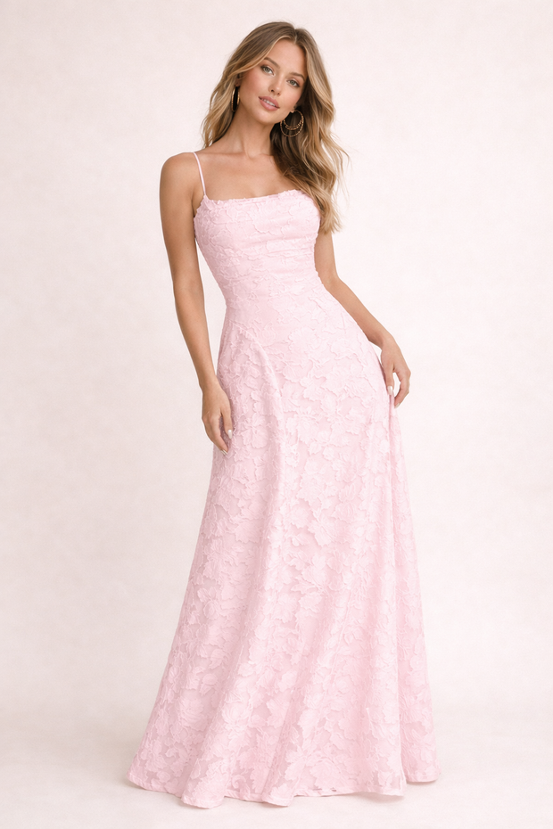 Langes Kleid aus feinem floralem Strukturstoff - Isabela