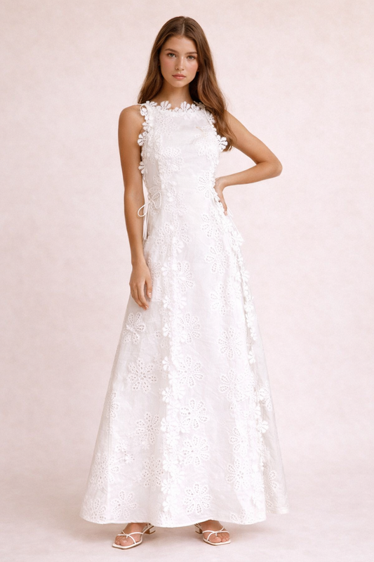 Robe longue avec texture florale et nœuds - Marina