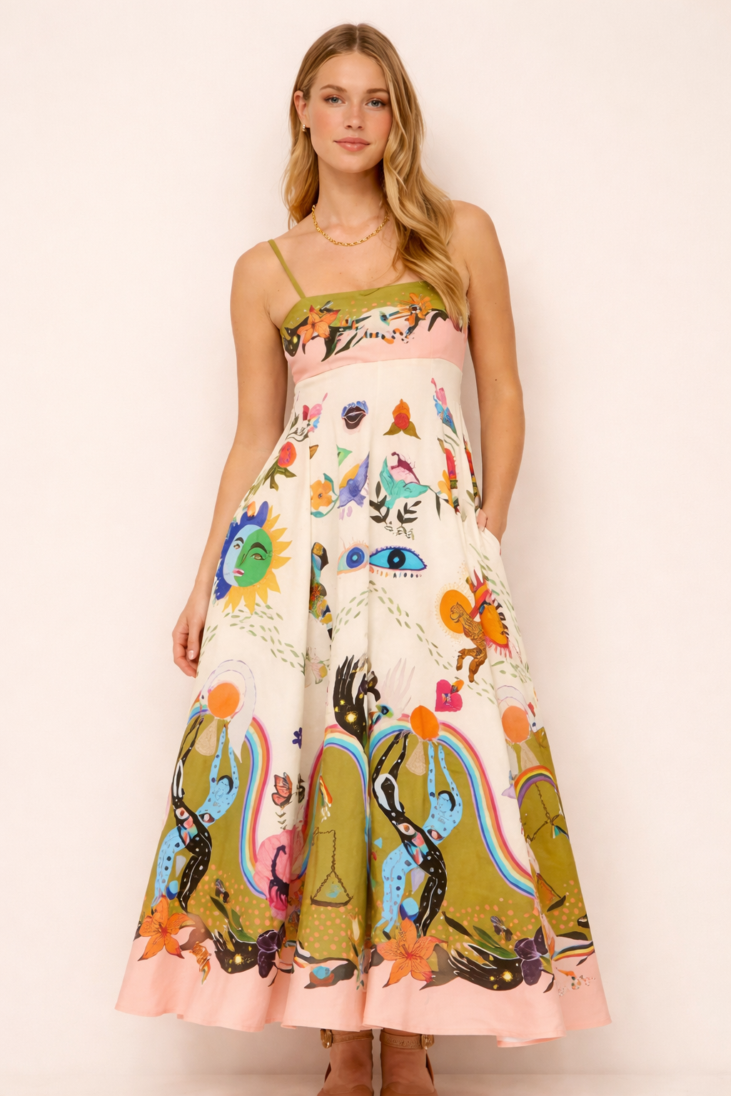 Damen Maxikleid mit künstlerischem Druck - Arianna