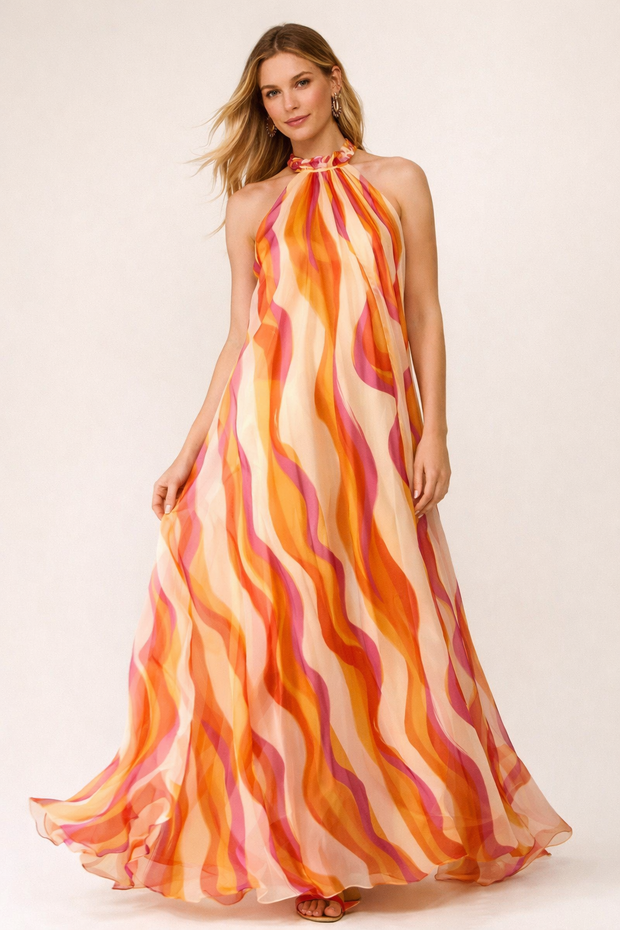 Robe longue cool pour femmes avec encolure licou - Sophie