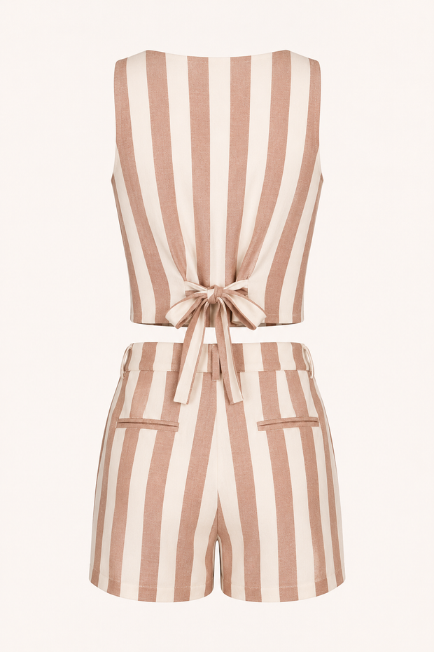 Ensemble gilet rayé et short taille haute pour femme - Rieke