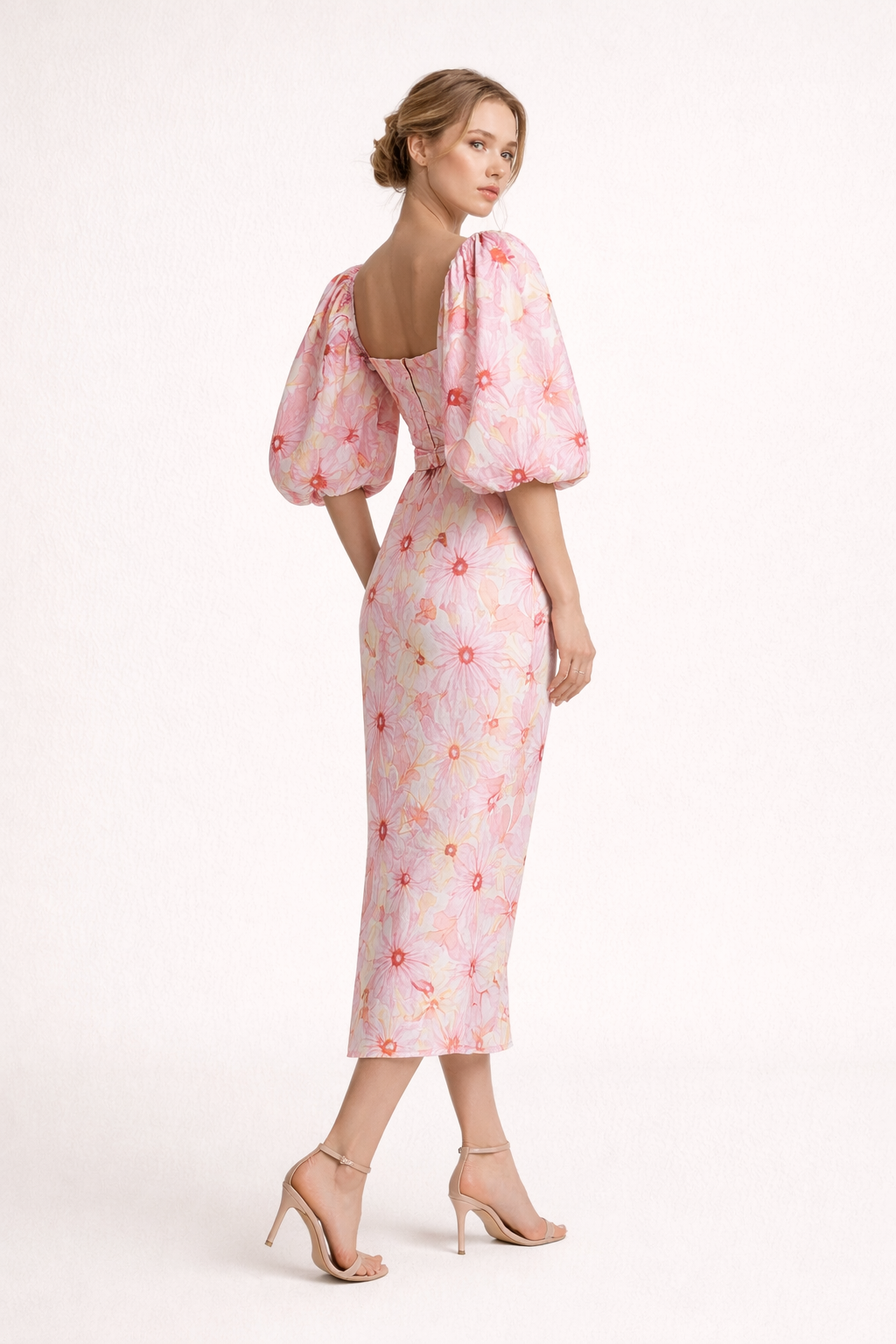 Geblümtes Midikleid mit Puffärmeln für Frauen - Klara